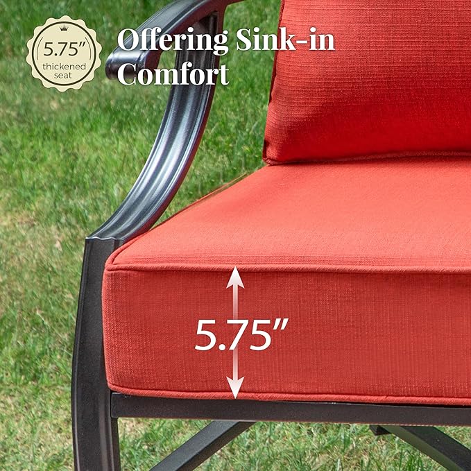 Patio Furniture Set with Fire Pit Table, 5 Pcs Metal Outdoor Conversation Set, 4 Swivel Chairs with 5.75" Extra Thick Cushion and 28" Fire Pit Table for Backyard Deck, Red