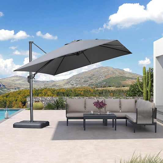 PURPLE LEAF 10 FT Cantilever Patio Umbrella Outdoor Aluminum Offset Square Umbrella with 3 Years Fade Resistance Recycled Fabric and 360-degree Rotation for Deck Pool Gard, Mist Grey