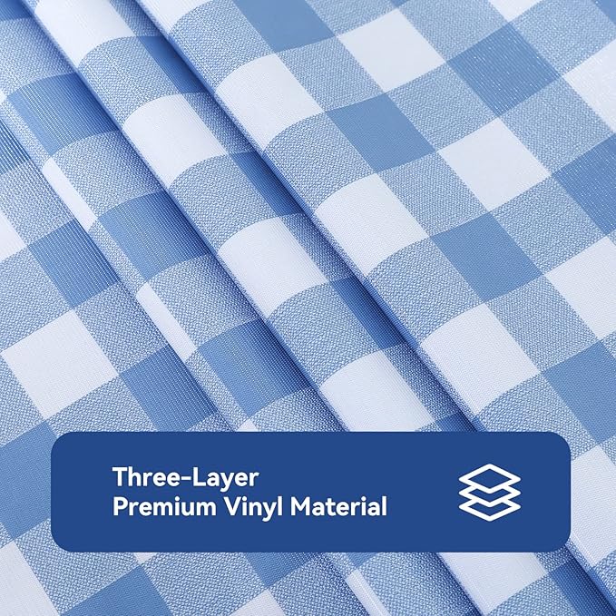 Romanstile Rectangle Vinyl PVC Tablecloth, 100% Waterproof Buffalo Plaid Plastic Table Cloth, Oil Proof Heavy Duty Wipeable Table Covers for Dining/Camping/Picnic/Outdoor - 52 x 70, Light Blue