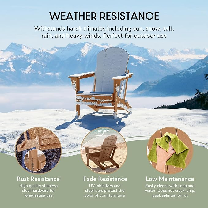 WestinTrends Malibu HDPE Outdoor Patio Folding Poly Adirondack Chair, Teak