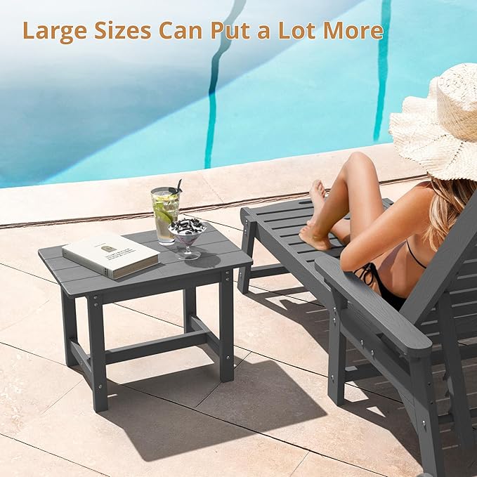 LUE BONA Outdoor Side Table, HDPS Large Size Outdoor Table, Adirondack Side Table, Outside End Table for Patio, Porch,Beach, Garden, Weather Resistant/Easy Maintenance/Indoor or Outdoor Use, Dark Gray