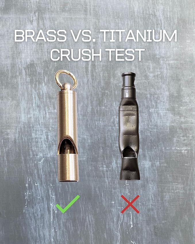 Premium Brass Whistles 125 decimals Set of 2 - Includes 2 Black Lanyard 30 Inches - Loud Survival Whistles - Solid Brass