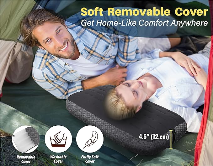 TREKOLOGY Camping Pillow - Large Inflatable (24"x15") for Home-Like Comfort, Portable & Ergonomic, Easy to Clean, Durable & Leak-Proof, Removable Strap for Secure Fit – ALUFT Ultra (Grey)