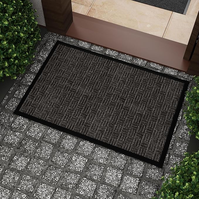 Ottomanson Easy Clean, Waterproof Non-Slip 2x3 Indoor/Outdoor Rubber Doormat, 24" x 36", Black