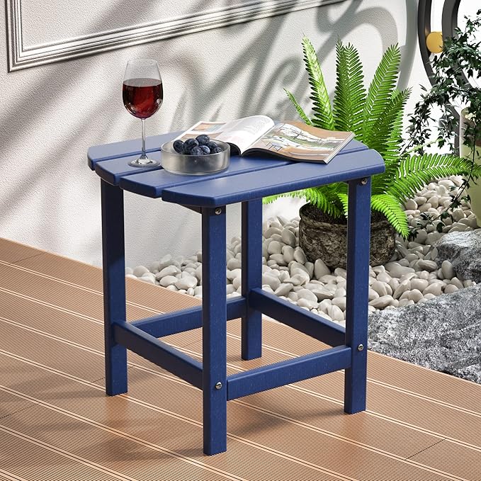 TORVA Patio Adirondack Side Table, Outdoor End Tables All-Weather Resistant HDPE Humidity-Proof Long Time Use for Deck, Lawn,Garden, Porch, Backyard End Table(Navy Blue Color-1 Tier)