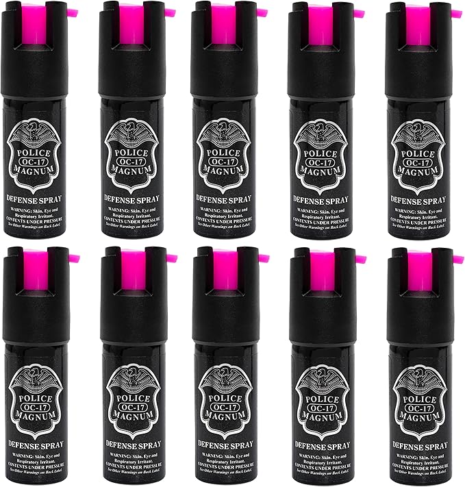 POLICE MAGNUM Mini Pepper Spray Self Defense Canisters- Max Heat Strength- Small & Discreet - Made in The USA (10 Pack 1/2oz Twist Lock)