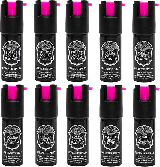 POLICE MAGNUM Mini Pepper Spray Self Defense Canisters- Max Heat Strength- Small & Discreet - Made in The USA (10 Pack 1/2oz Twist Lock)
