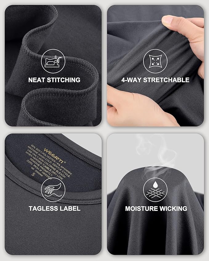 WEERTI Thermal Underwear for Men Long Johns with Fleece Lined, Base Layer Men Cold Weather Top Bottom
