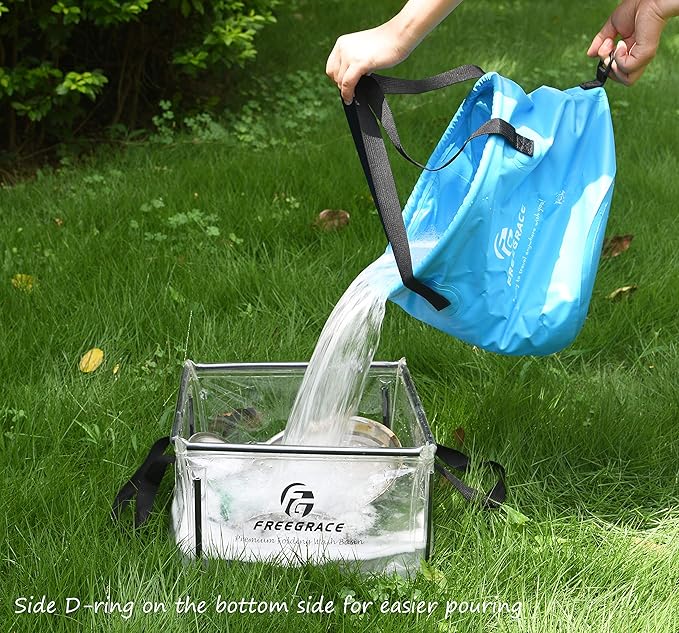 Premium Collapsible Bucket by Freegrace - Compact Portable Folding Water Container - Lightweight & Durable - Includes Handy Tool Mesh Pocket