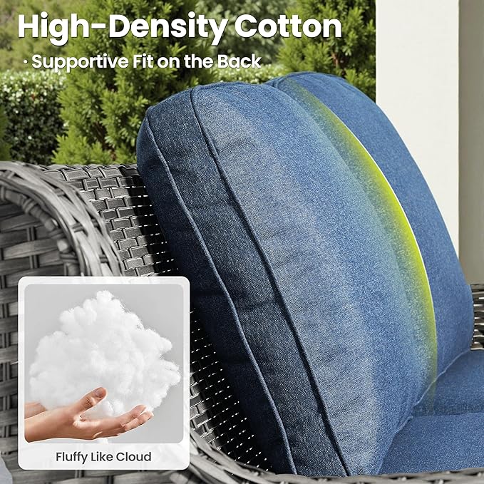 ovios 7 Pieces Patio Furniture Set, Outdoor Wicker Sofas with 4 Chairs, Ottomans and Comfy Cushions, All Weather High Back Couch Set for Deck Porch, Grey Rattan, Denim Blue