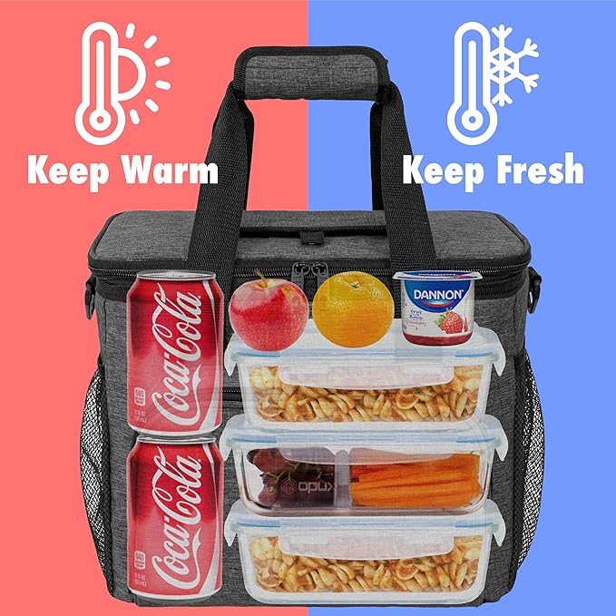 OPUX Soft Cooler Bag, Insulated Collapsible Lunch Cooler Tote for Men Work Camping Beach Travel, Portable Soft Sided Leakproof Waterproof Large Lunch Bag Box with Shoulder Strap 24 Cans, Charcoal Gray