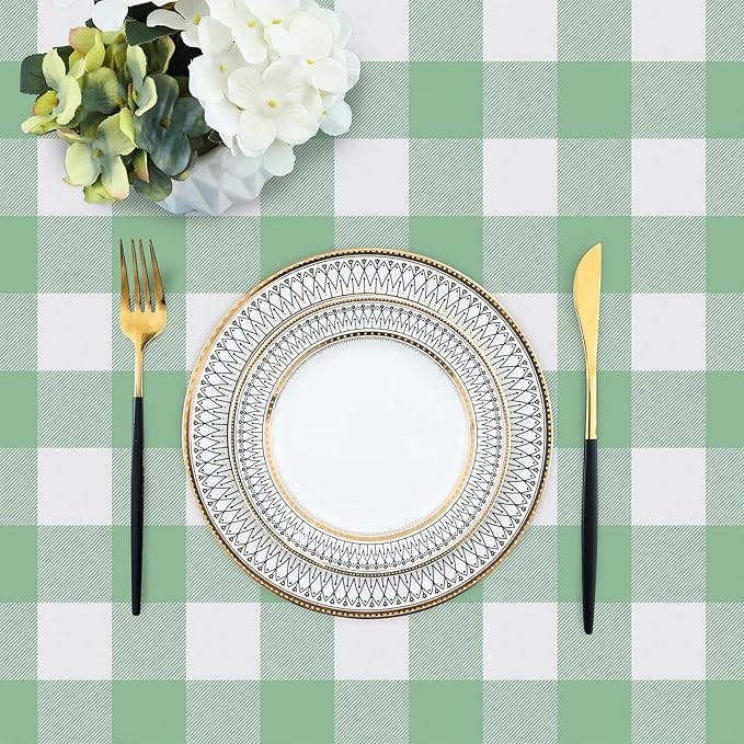 misaya Rectangle Waterproof Vinyl Table Cloth, Buffalo Flannel Backed Tablecloth, Wipeable Plastic Table Cover for Dinner, Kitchen, Outdoor (60" x 120", Sage Green and White)