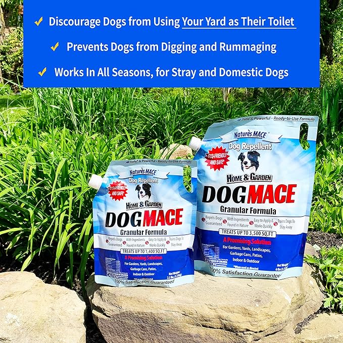 Nature's MACE Dog MACE Granules, Dog Repellent for Lawn, 6 Pounds, Yard, Garden, Plants, Outdoor No-Dig, Deterrent, Training Tool, Keep Dogs Out of Bushes, Treats 3,500 Sq. Ft.