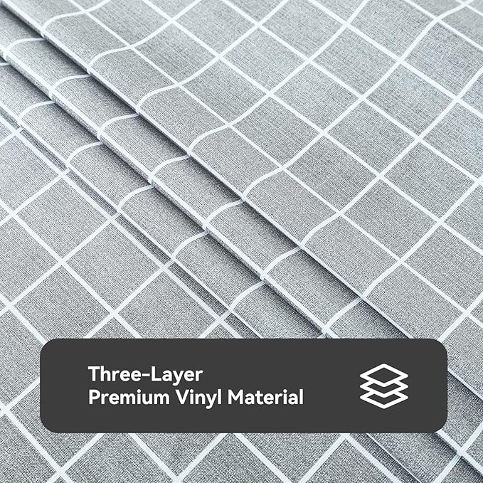 Romanstile Rectangle Plastic Tablecloth, 100% Waterproof Oil-Proof Checkered PVC Table Cloths, Heavy Duty Vinyl Table Covers for Dining, Camping, Picnic, Outdoor - 60 x 84 Inch, Grey