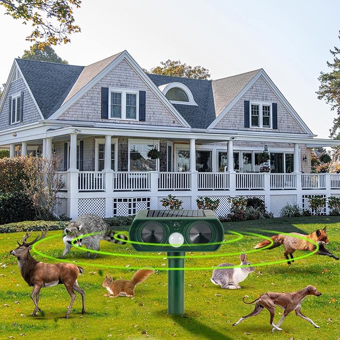 4 Pack Solar Ultrasonic Animal Repellent Outdoor Deer Repellent Devices Waterproof Motion Activated Animal Deterrent Device to Scare Cat Dog Squirrel Rabbit Raccoon Skunk Out of Yard Garden Lawn