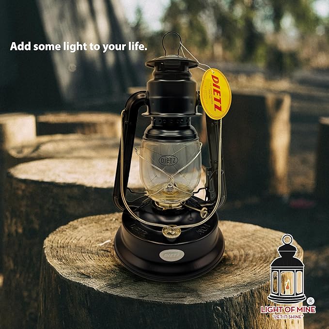 Light of Mine - Dietz #01 Little Wizard Black with Gold Trim Oil Lantern with 5/8" Replacement Wick Strips (#01, B & G)