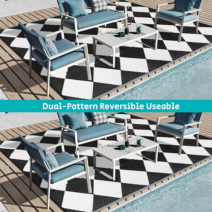 HEBE Outdoor Rug Waterproof 8x10, Reversible Plastic Straw Rug RV Camping Rug, Indoor Outdoor Patio Mat Clearance, Outside Carpet for Porch,Deck,Camper,Balcony,Backyard,Picnic