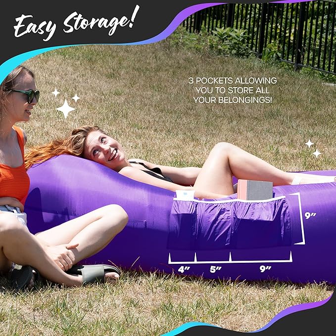 Nevlers 2 Pack Inflatable Loungers Air Sofa Couch | Perfect for Beach Chair Camping Chairs or Portable Hammock |Travel Bag Pouch, Pegs & 3 Pockets| Movie Seating & Camping Accessories Blow Up Lounger