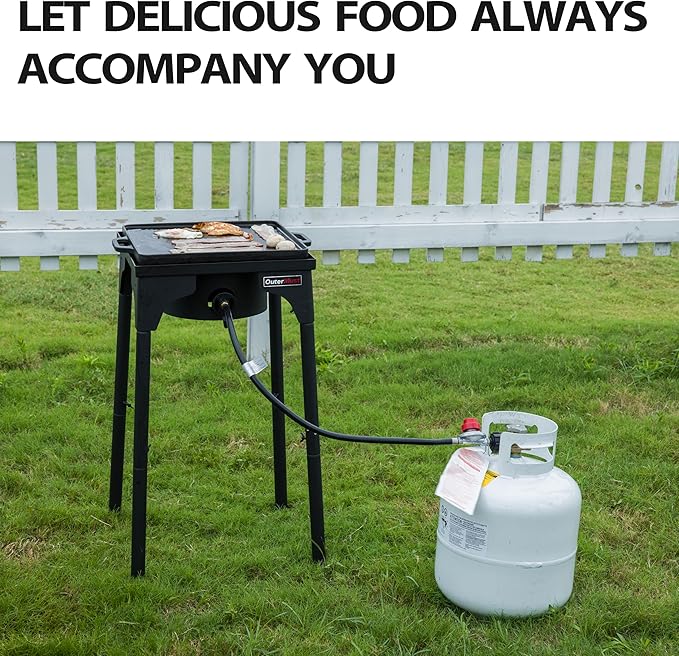 Outdoor Propane Burner Camping Stove Gas Burner with Adjustable Legs Ideal for Camping, Home Brewing, Turkey Frying and Maple Syrup Boiling