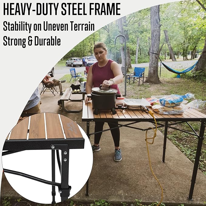 ALPS Mountaineering Overlanding Table, Aluminum Roll-Top with Wood-Look, Adjustable Height