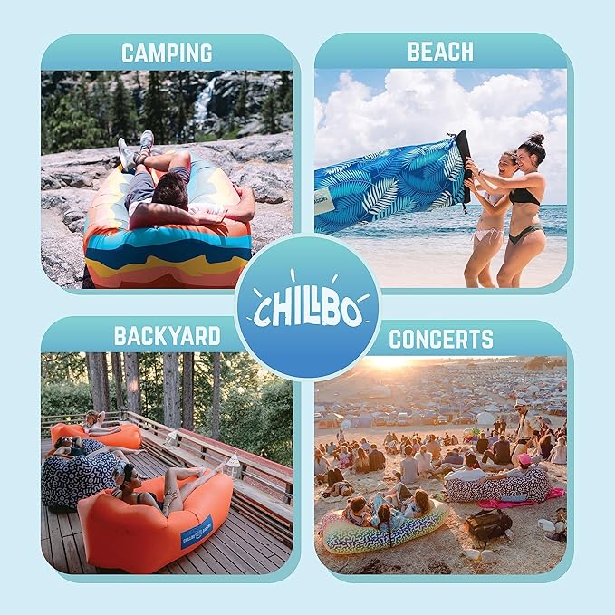 Chillbo Shwaggins Inflatable Couch – No-Pump Setup, Ripstop Polyester, Stability Pegs, Fun Prints, Portable Air Lounger for Beach, Camping, Festivals, and Tailgating - Desert Daydream