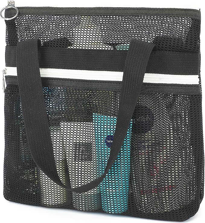 Mesh Shower Caddy Portable with Zipper & 2 Pockets - Quick Dry Shower Caddy Hanging for Travel Gym Camp Beach - Organizer Bag Bathroom Essentials for College Dorm