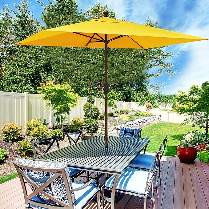 EliteShade USA 10-Year-Non-Fading 6.5x10Ft Rectangular Market Umbrella Patio Umbrella Outdoor Table Umbrella with Ventilation, Sunflower Yellow