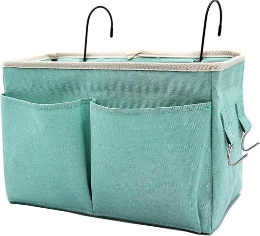 Bedside Caddy Bedside Hanging Storage Basket Multi-Function Organizer Caddy for Bunk and Hospital Beds Dorm Rooms Bed Rails, Can be Placed Glasses Books Mobile Phones(Green)