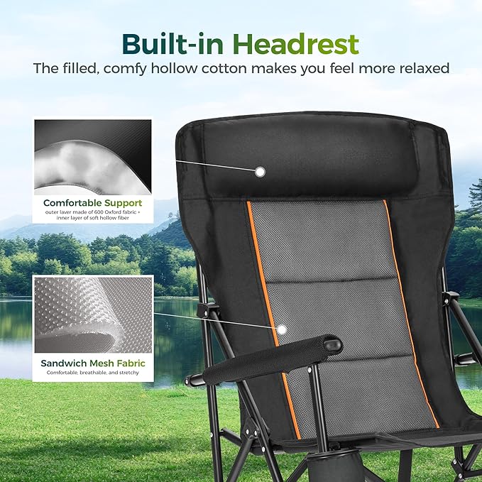 ALPHA CAMP Oversized Folding Camping Chairs for Adults High Backrest Heavy Duty Lawn Chairs Support 500 LBS Portable Camp Chairs with Cup Holders Large Side Pocket Outdoor Chair