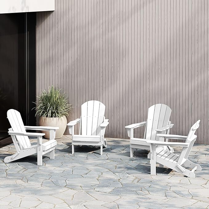 WestinTrends Malibu 4-Piece Set Outdoor Folding Poly Adirondack Chair, White