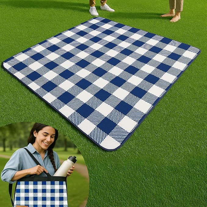 Picnic Blanket Waterproof Foldable – 2-in-1 Picnic Mat and Bag, Large Outdoor Beach Mat, Compact & Portable Picnic Blankets for Travel, Camping, Park, or Family Use (Blue)