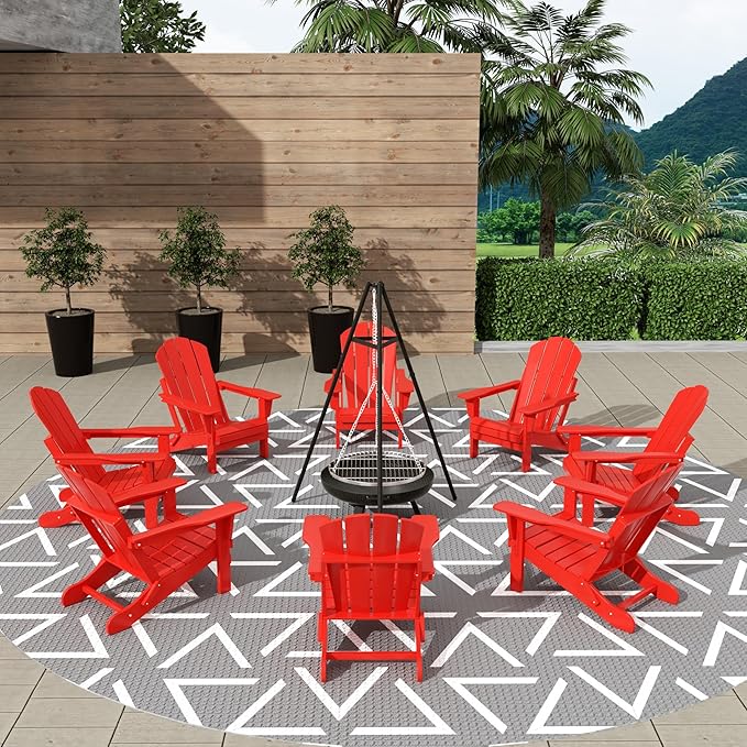 WestinTrends Malibu Malibu Outdoor Folding Poly Adirondack Chair (Set of 8), Red