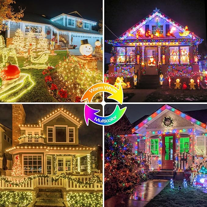 Warm White to Multicolor Color Changing 100 LED 33FT Connectable Christmas String Lights for Outdoor Indoor, 11 Modes Christmas Tree Clear Wire Fairy Waterproof Lights with Memory & Remote & Timer
