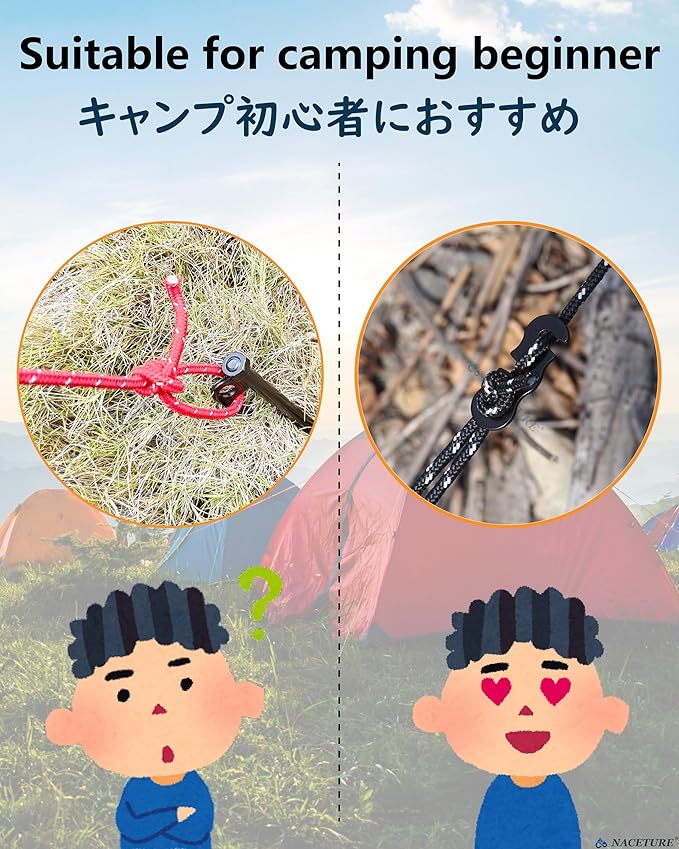 Rope Tensioner Aluminum Alloy Camping Tent Guyline Cord Adjuster Camping of Gear for Camping, Hiking, Backpacking Ultralight Tent Stakes Guy Lines (Black, 20 Pack)