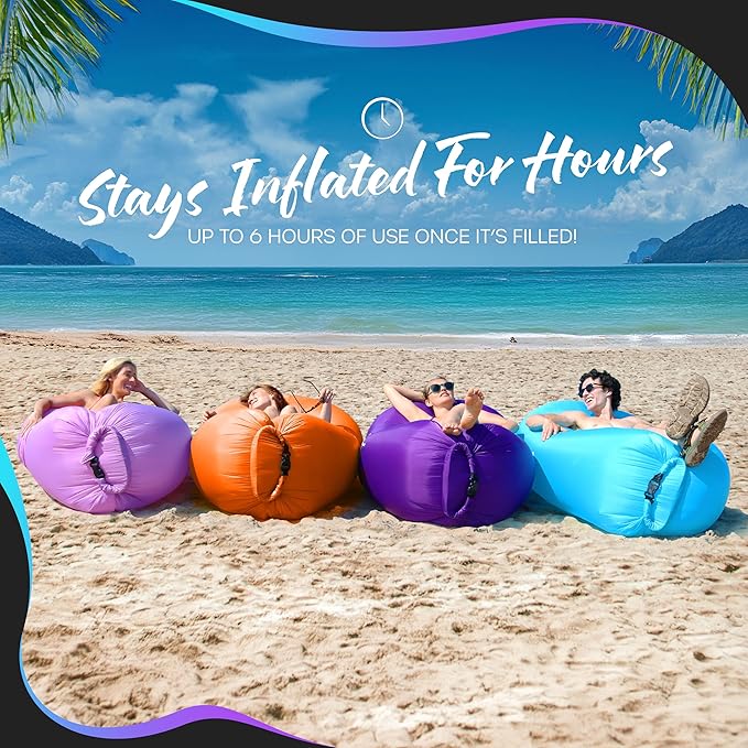 Nevlers 2 Pack Inflatable Loungers Air Sofa Couch | Perfect for Beach Chair Camping Chairs or Portable Hammock |Travel Bag Pouch, Pegs & 3 Pockets| Movie Seating & Camping Accessories Blow Up Lounger