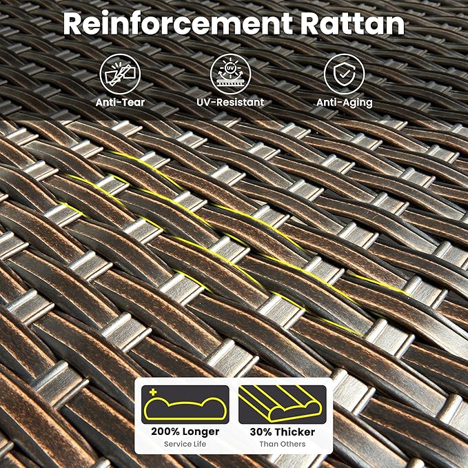 ovios 6 Pieces Patio Furniture Set, Outdoor Wicker Sofas with Glass Coffee Table and Comfy Cushions, All Weather High Back Couch Set for Deck Porch, Brown Rattan, Orange Red