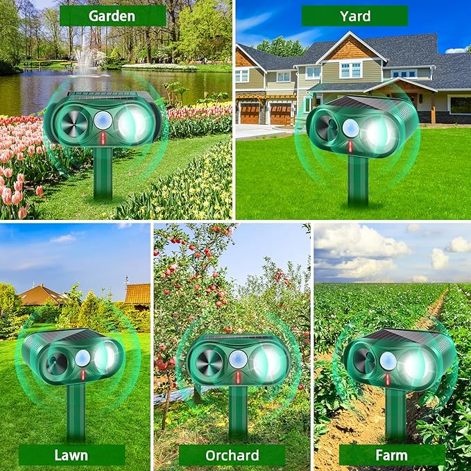 2025 2Pack Solar Ultrasonic Animal Repellent Outdoor Deer Repellent Devices with Motion Detection Waterproof Cat Repellent Outdoor Dog Raccoon Squirrel Rabbit Skunk Deterrents for Yard Garden Farm