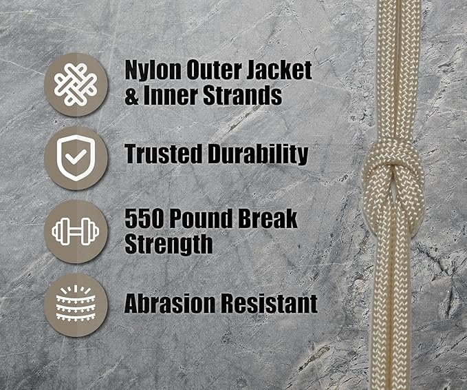 BORED? PARACORD! 550 lb Paracord - Ideal for Crafting, Camping, DIY Projects, Active & Military Outdoors - Strong Survival Rope - Tactical Parachute Cord Type III - Cream 100 Feet