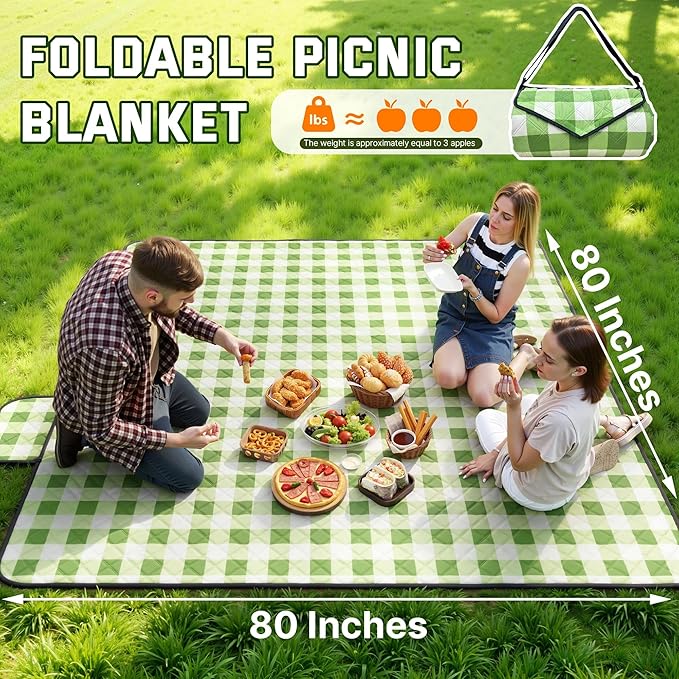 TigeJoy Extra Large Picnic Blanket Waterproof Foldable 118''x118'', Outdoor Picnic Mat Beach Blanket Sandproof for Park, Grass, Travel, Hiking, Camping Essentials, Gingham Picnic Blanket