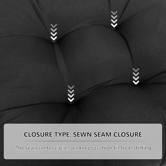 RACE LEAF Outdoor Cushions 19" x 19" Patio Chair Seat Pads, Set of 2 Thick Fill Tufted Square Patio Cushions, Water-Resistant Olefin Chair Seat Cushion with Ties for Non-Slip Support, Black