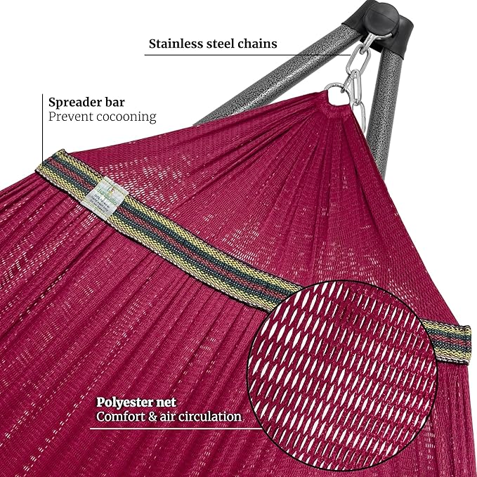 Tranquillo Combo x2 Hammocks with Stand for Outside & Tree Straps, Heavy Duty Hammock with Stand 600lbs for Indoor Outdoor Patio Backyard, x2 Hammocks for 2 Person, Portable Carrying Bags, Red