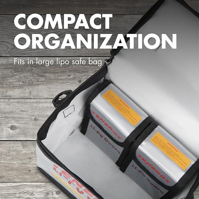 Tenergy 2 Pack, Fire Retardant Lipo Bags, Battery Bags for Charging and Storage, 5.5x3.5x2 inches Each