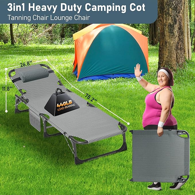 LILYPELLE Folding Camping Cot, Extra Wide Heavy Duty Sleeping Cots with Carry Bag, Double Layer Oxford Portable Travel Camp Cots for Home, Office Nap and Outdoor Beach