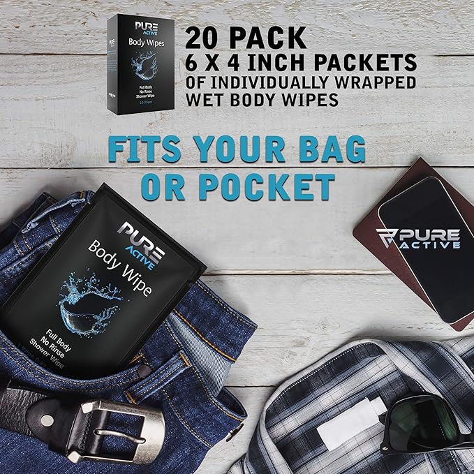 Shower Body Wipes, 40 Individually Wrapped Personal Hygiene Body Wipes for Women and Men, Keep Clean After Gym Travel Camping Outdoors Sports