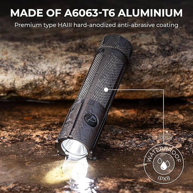 LED Rechargeable Flashlight - Super Bright 1250 High Lumens Flashlight, Waterproof IP68 Small Compact Pocket Tactical Flashlight for Home, Emergency, Rescue, Camping, Gifts for Men Platinum Grey