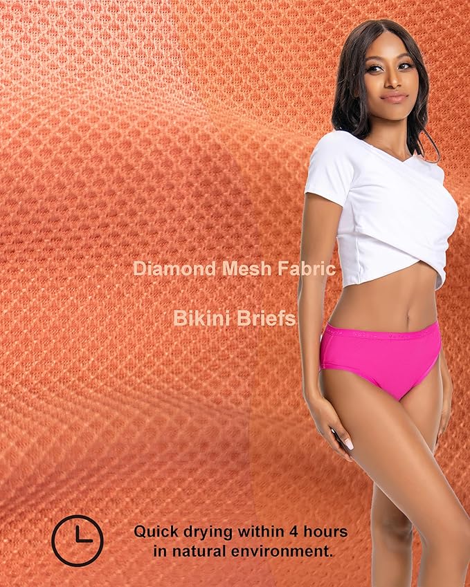 Nutria Womens Bikini Brief Quick Dry Travel Underwear 5-Pack Mesh Hiking Panties Activewear Stay Fresh D01