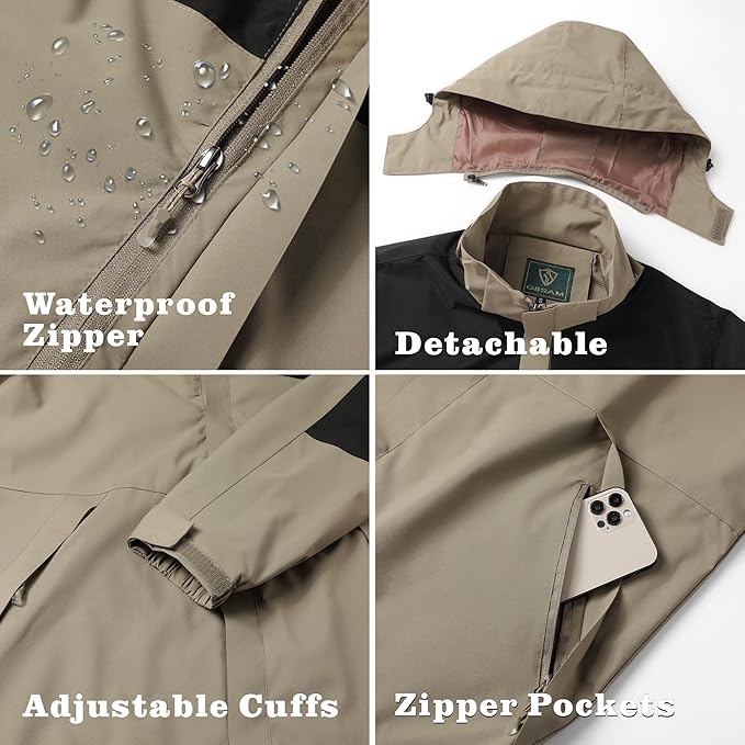 GIISAM Rain Jacket for Men, Mens Waterproof Raincoat Lightweight Rain Jackets Outdoor Rain Coat Windbreaker with Hood