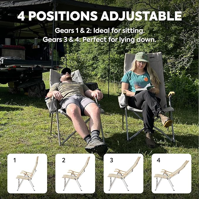 ICECO Adjustable Camping Chairs for Adults, Foldable High Back Camping Chair, Portable Folding Chairs for Outside, Reclining Outdoor Chair with Storage Bag, 400LBS, 10 Years Warranty