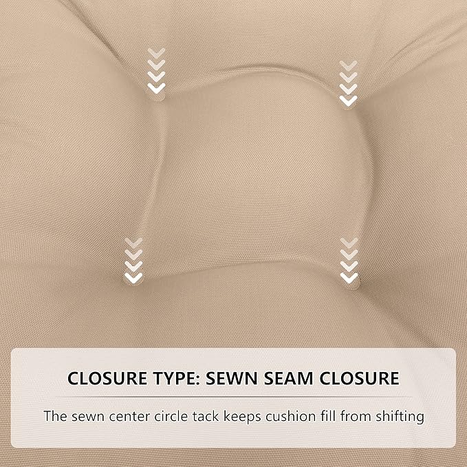 RACE LEAF Outdoor Seat Cushions Set of 2, 17" x 17" Square Patio Cushions, Plump Filling Tufted Water-Resistant Olefin Chair Seat Cushion with Ties for Non-Slip Support, Khaki