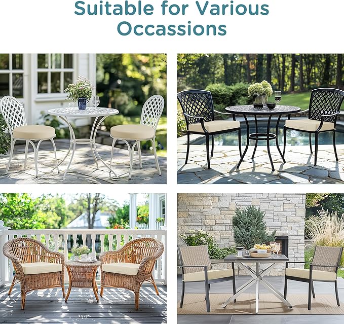 Codi Outdoor Cushions for Patio Furniture 24x24 Inch, Waterproof Chair Seat Cushion with Handles & Adjustable Straps, Fade Resistant - Set of 2, Beige